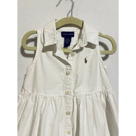 Ralph Lauren Shirt Dress Girls 2T White Ruffle Hem Sleeveless Cotton Preppy - Picture 2 of 5